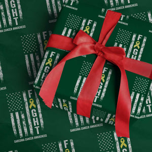 Fight Sarcoma Cancer Awareness Wrapping Paper Roll Yellow Ribbon Vintage American Flag TS11 Green Print Your Wear