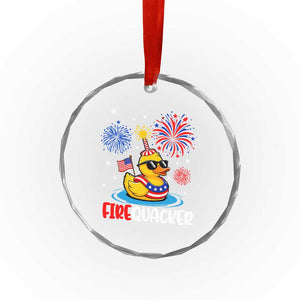 Firequacker Funny Patriotic Rubber Duck Crystal Glass Ornament Cool American Flag Sunglasses and Stars Swim Ring Summer Fireworks