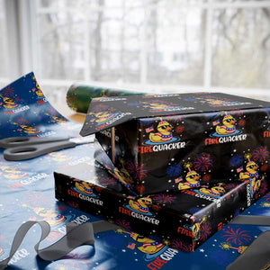Firequacker Funny Patriotic Rubber Duck Wrapping Paper Roll Cool American Flag Sunglasses and Stars Swim Ring Summer Fireworks