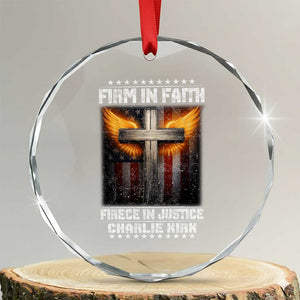 Firm In Faith Fierce In Justice Charlie Kirk Crystal Glass Ornament Christian Cross American Flag TS11 Transparent Glass 3'' Circle Print Your Wear
