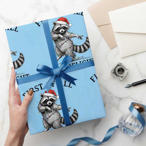 First Of All I Am A Delight Wrapping Paper Roll Funny Christmas Raccoon TS14 Light Blue Print Your Wear