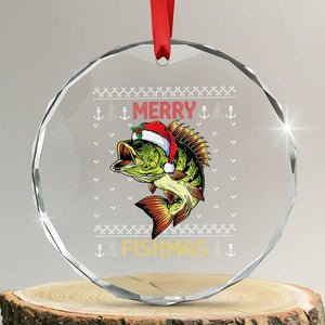 Fishing Crystal Glass Ornament Merry Fishmas Bass Fish Ugly Sweater TS10 Transparent Glass 3'' Circle Print Your Wear
