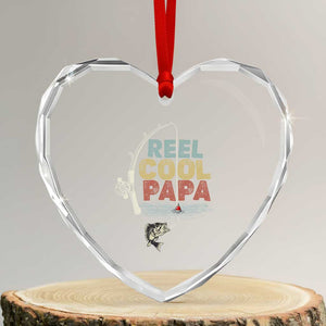 Fishing Dad Heart Crystal Glass Ornament Reel Cool Papa Retro Vintage TS02 Transparent Glass 3'' Heart Print Your Wear