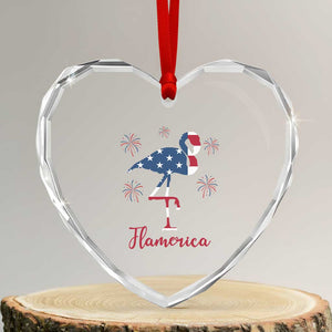 Flamingo 4Th Of July Patriotic USA Independence Flamerica Heart Crystal Glass Ornament