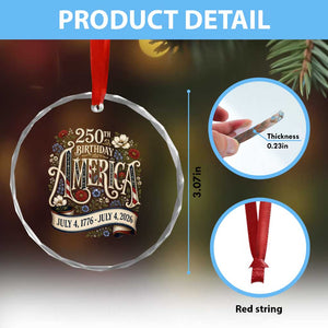 Floral America 250th Birthday Crystal Glass Ornament 4th of July America 250 Years Retro