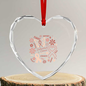 Floral Butterfly Endometrial Cancer Awareness Heart Crystal Glass Ornament Believe Strength Faith
