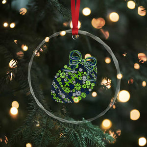 Floral Football With Bow Green And Blue Crystal Glass Ornament Game Day Sports Fan