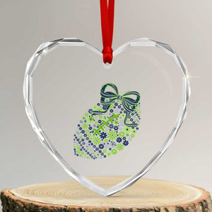 Floral Football With Bow Green And Blue Heart Crystal Glass Ornament Game Day Sports Fan