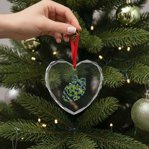 Floral Football With Bow Green And Blue Heart Crystal Glass Ornament Game Day Sports Fan