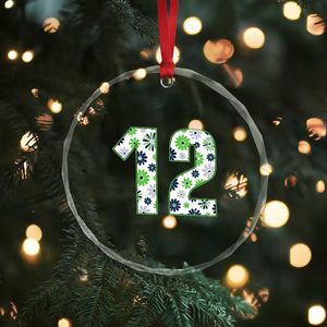 Floral Green Blue Game Day Crystal Glass Ornament Number 12 Sports Fan
