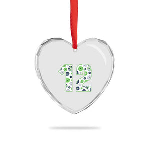 Floral Green Blue Game Day Heart Crystal Glass Ornament Number 12 Sports Fan