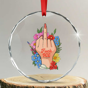 Floral Middle Finger F Ice Crystal Glass Ornament TS02 Transparent Glass 3'' Circle Print Your Wear