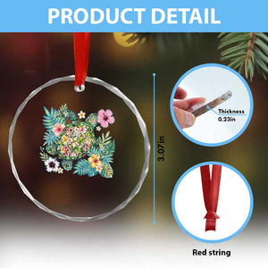 Floral Summer Turtle Crystal Glass Ornament Preppy Tropical Coastal Beach Graphic