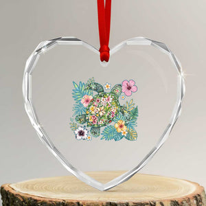 Floral Summer Turtle Heart Crystal Glass Ornament Preppy Tropical Coastal Beach Graphic