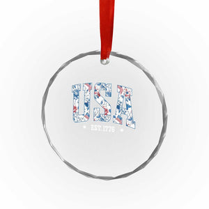 Floral USA Crystal Glass Ornament Est 1776 Patriotic American Girl 4th of July TS10 Print Your Wear