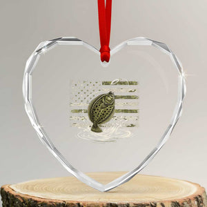 Flounder Fishing Camouflage American Flag Heart Crystal Glass Ornament Patriotic Flatfish Angler Gift Saltwater Fishing Lovers