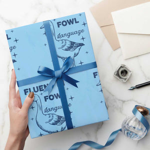 Fluent In FOWL Language Wrapping Paper Roll Vintage 90s Funny Duck Meme TS10 Light Blue Print Your Wear
