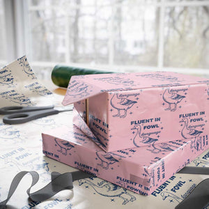Fluent In FOWL Language Wrapping Paper Roll Vintage 90s Funny Duck Meme TS10 Light Pink Print Your Wear