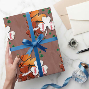 Football Basketball Baseball Shamrock Wrapping Paper Roll Happy St Patricks Day Sport Lover TS02 Mocha Print Your Wear