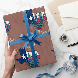 For the Love of the Texas Hill Country Wrapping Paper Roll Bluebonnet Floral Patriotic Flag TS02 Mocha Print Your Wear
