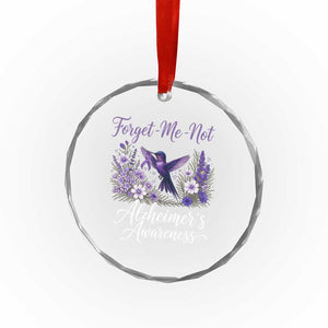 Forget Me Not Alzheimers Awareness Crystal Glass Ornament Hummingbird Purple Ribbon Floral