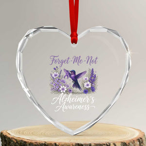 Forget Me Not Alzheimers Awareness Heart Crystal Glass Ornament Hummingbird Purple Ribbon Floral