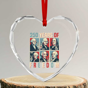 Founding Fathers 250 Years of Freedom Heart Crystal Glass Ornament Patriotic Pop Art Style Semiquincentennial 2026 TS02 Transparent Glass 3'' Heart Print Your Wear