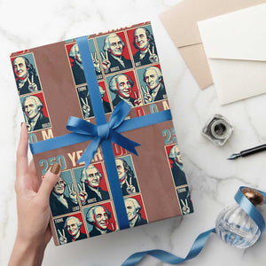 Founding Fathers 250 Years of Freedom Wrapping Paper Roll Patriotic Pop Art Style Semiquincentennial 2026 TS02 Mocha Print Your Wear