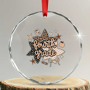 Fourth Grade Leopard Checkered Star Coquette Crystal Glass Ornament Cute 4th Grade Girl Back to School Gift