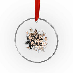 Fourth Grade Leopard Checkered Star Coquette Crystal Glass Ornament Cute 4th Grade Girl Back to School Gift