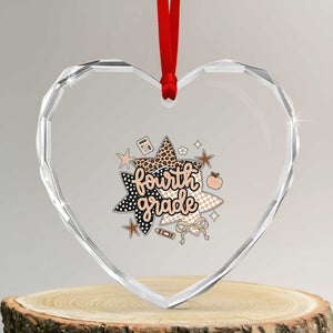 Fourth Grade Leopard Checkered Star Coquette Heart Crystal Glass Ornament Cute 4th Grade Girl Back to School Gift