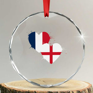 France England Flag Hearts Splatter Graphic Crystal Glass Ornament Anglo English French Heritage Love Unity TS02 Transparent Glass 3'' Circle Print Your Wear