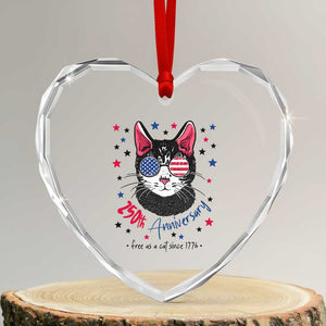 Free As A Cat Since 1776 Funny Patriotic Heart Crystal Glass Ornament Cool American Flag Sunglasses Cat 250th Anniversary Semiquincentennial