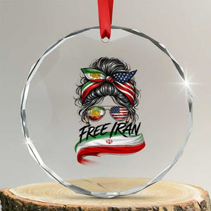 Free Iran Crystal Glass Ornament Persian American Pride Lion Sun Flag Messy Bun TS10 Transparent Glass 3'' Circle Print Your Wear