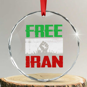 Free Iran Freedom Protest Crystal Glass Ornament Iranian Flag Raised Fist and Crowd Revolution TS02 Transparent Glass 3'' Circle Print Your Wear