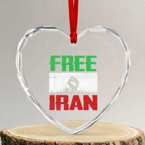 Free Iran Freedom Protest Heart Crystal Glass Ornament Iranian Flag Raised Fist and Crowd Revolution TS02 Transparent Glass 3'' Heart Print Your Wear