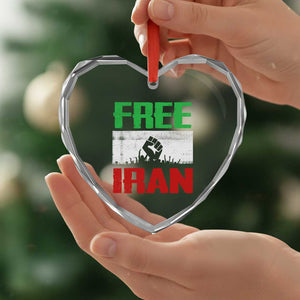 Free Iran Freedom Protest Heart Crystal Glass Ornament Iranian Flag Raised Fist and Crowd Revolution TS02 Print Your Wear