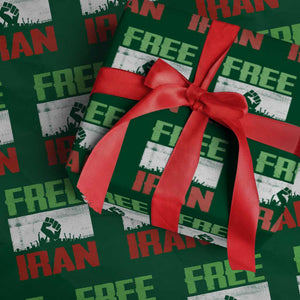 Free Iran Freedom Protest Wrapping Paper Roll Iranian Flag Raised Fist and Crowd Revolution TS02 Green Print Your Wear