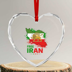 Free Iran Lion And Sun Map Graphic Heart Crystal Glass Ornament Persian Heritage Freedom Support TS02 Transparent Glass 3'' Heart Print Your Wear