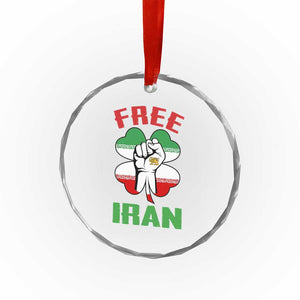 Free Iran Raised Fist and Persian Flag Clover Crystal Glass Ornament Lion and Sun Freedom Fighter Iranian Revolution TS02 Print Your Wear