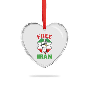 Free Iran Raised Fist and Persian Flag Clover Heart Crystal Glass Ornament Lion and Sun Freedom Fighter Iranian Revolution TS02 Print Your Wear