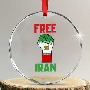 Free Iran Raised Fist Crystal Glass Ornament Persian Flag Lion and Sun Emblem Iranian Revolution TS02 Transparent Glass 3'' Circle Print Your Wear