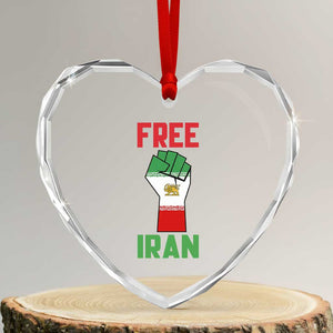 Free Iran Raised Fist Heart Crystal Glass Ornament Persian Flag Lion and Sun Emblem Iranian Revolution TS02 Transparent Glass 3'' Heart Print Your Wear