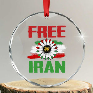Free Iran Sunflower Crystal Glass Ornament Persian Flag Lion and Su Iranian Revolution Freedom Supporters TS02 Transparent Glass 3'' Circle Print Your Wear