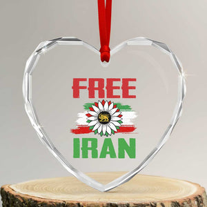 Free Iran Sunflower Heart Crystal Glass Ornament Persian Flag Lion and Su Iranian Revolution Freedom Supporters TS02 Transparent Glass 3'' Heart Print Your Wear