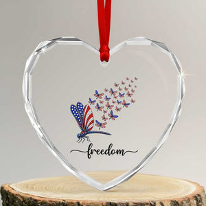 Freedom Dragonfly American Flag 4th Of July Heart Crystal Glass Ornament Patriotic Nature Lover Graphic