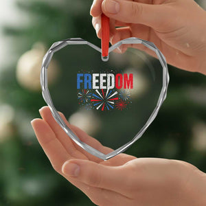 Freedom Funny 4th of July Couple Matching Heart Crystal Glass Ornament US Fireworks