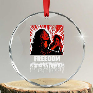 Freedom Iran Women Revolution 2026 Crystal Glass Ornament Lighting Cigarette with Burning Portrait Graphic TS02 Transparent Glass 3'' Circle Print Your Wear