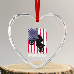 Freedom Motocross Dirt Bike Heart Crystal Glass Ornament Patriotic American Flag TS14 Transparent Glass 3'' Heart Print Your Wear