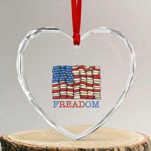 Freedom to Read Books Freadom Heart Crystal Glass Ornament USA Flag Patriotic Library Book Lover